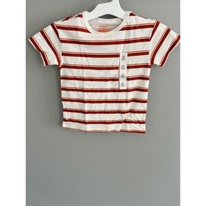 Cat & Jack Kids 3T Striped Short Sleeve T-Shirt Rust Orange White Crew Neck NEW